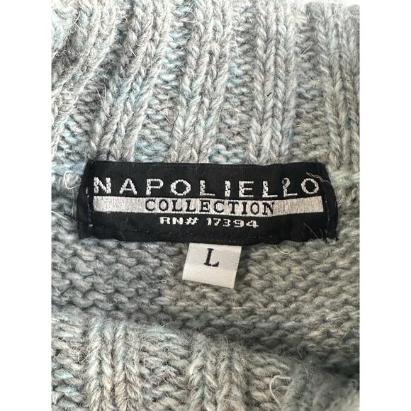 Napoliello Men’s Wool Blend Sweater Sz L Pullover Blue Gray Preppy Winter - Picture 9 of 10